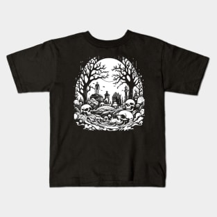 White Night of Graveyard of Skulls, Macabre Kids T-Shirt